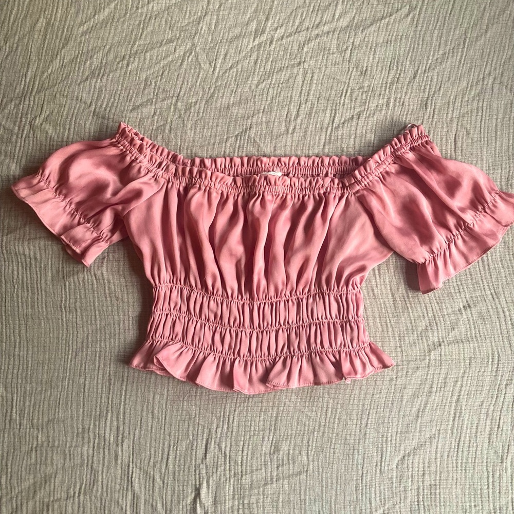 Rose silky stretchy crop top